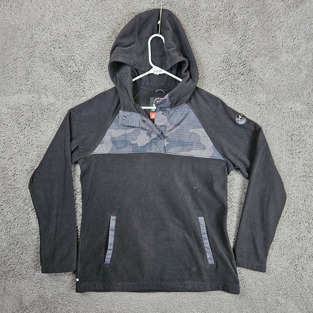 686 Hemlock Fleece Hoody Womens Medium Black‎ Camo Snap Neck Pullover